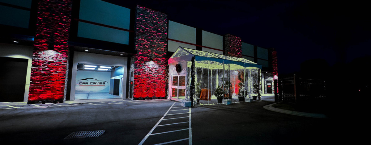 Uplighting the building for Car Caves