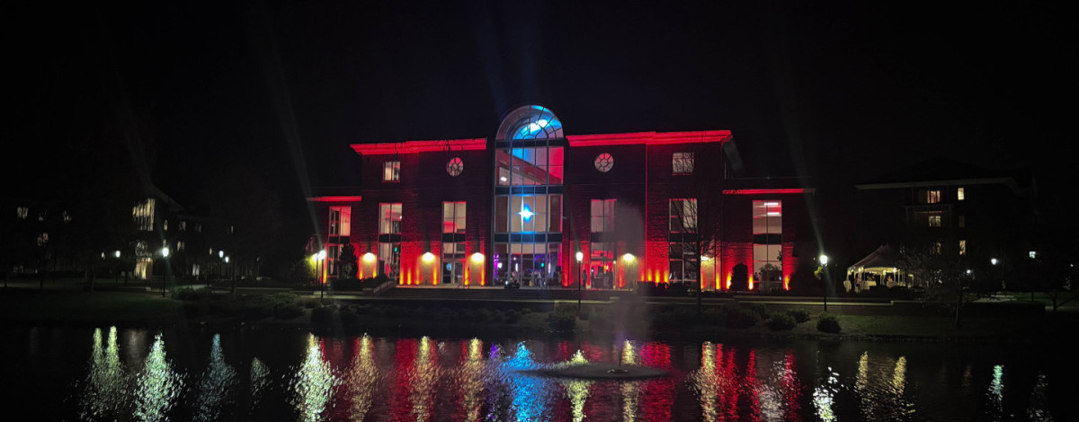 Uplighting the building for Car Caves