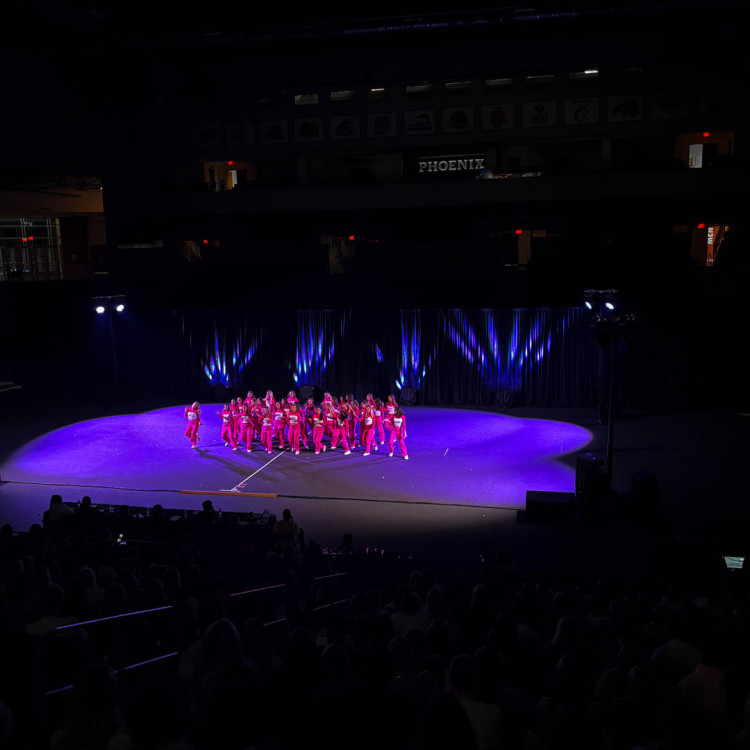 Moving lights for a concert at a football stadium